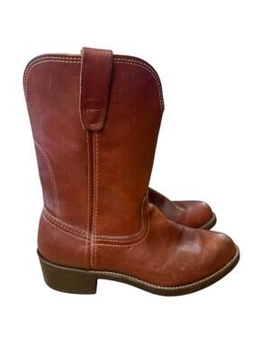 Vintage Georgia Pull On Work Wellington Cowboy Boot Brown Leather Men size 8.5 D